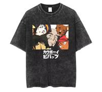 pochikiki- Cowboy Anime Bebop T-Shirt Men Hip Hop Streetwear Spike Spiegel Tshirt Washed Black Vintage T-Shirt