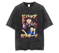 pochikiki- Cowboy Anime Bebop T-Shirt Men Hip Hop Streetwear Spike Spiegel Tshirt Washed Black Vintage T-Shirt