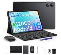 POCKAM P13 Pro 13.4 inch Tablet, 48GB RAM+256GB ROM, 2.4K 120Hz Android 16 Tablet with Gemini AI, T7280 Octa-Core, 16MP + 8MP, 12000mAh, 5G WIFI, 4G LTE, 3.5mm Headphone, Keyboard, Case-Black