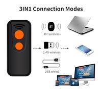 Pocket 2D Scanner - Ultra Lightweight Wireless Barcode Reader with BT 2.4G USB 3in1 Connectivity, High Performance Decoding for PC Mobile Tablets