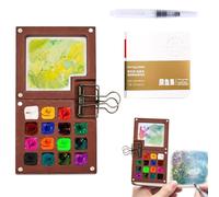 Pocket Artist Walnut Watercolour Travel Art Set - Mini Wood Palette Box, Mini Paint Set For Painters, Artists & Students
