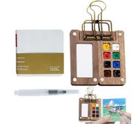 Pocket Artist Watercolour Travel Set Clip Mini Paint Artists Portable with Sketchbook Brush Gift for Painters Outdoor Art, Professional Beginner, Pigments Not Included