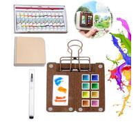 Pocket Artist Watercolour Travel Set,Travel Paint Palette Mini Watercolour Paint Set 8 Grids Wooden Mini Sketchbook for Outdoors Painters Students Artists Drawing (8 Grids)