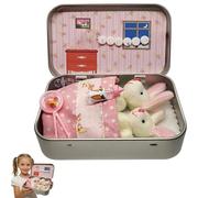 Pocket Bunnies In A Tin Box, Gifts For Kids Easter, Bunny Toys Hug In A Box Easter, Mini Plush Bunny House Diy Pet Easter Baskets(A-01)