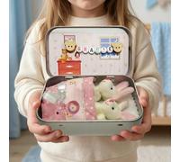 Pocket Bunnies in Tin Box, 2 Pack Mini Plush Stuffed Animals, Cute Easter Bunny Hugs Basket Stuffers for Kids, DIY Adoption Playset for Easter Gifts and Basket Fillers (Pink)