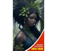 Pocket Calendar 2024 - 2026 With Moon Phase: Three-Year Monthly Planner for Purse , 36 Months from January 2024 to December 2026 | Druid woman | RPG hair | Bluish green bow and arrow