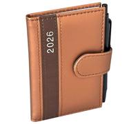 Pocket Calendar 2025 A7 with Ballpoint Pen and Holder in Leather Look, Diary 2025 with Pen Timer Including Yearly Calendar and Weekly Overview (Gold)