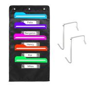 Pocket Chart for Classroom, Storage File Folders Pocket Chart with 5 Nametags Pockets, Hanging Wall File Organizer with 2 Over Door Metal Hangers Pocket Charts Organizer for School Office Mailbox
