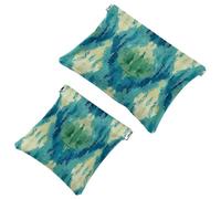 Pocket Cosmetic Bag Squeeze Top, Aqua Blue Tones Abstract Pattern Waterproof Travel Makeup Bag for Purse, Portable Mini Makeup Pouch No Zipper for Women