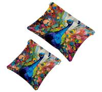 Pocket Cosmetic Bag Squeeze Top, Art Peacock Aesthetic Pattern Waterproof Travel Makeup Bag for Purse, Portable Mini Makeup Pouch No Zipper for Women