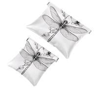 Pocket Cosmetic Bag Squeeze Top, Artistic Dragonfly Decorated with Exotic Orchids Waterproof Travel Makeup Bag for Purse, Portable Mini Makeup Pouch No Zipper for Women