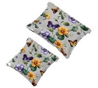 Pocket Cosmetic Bag Squeeze Top, Clover Flowers Pansies Leaves and Butterflies Waterproof Travel Makeup Bag for Purse, Portable Mini Makeup Pouch No Zipper for Women