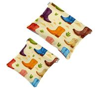 Pocket Cosmetic Bag Squeeze Top, Colorful Cartoon Style Cowboy Boots in Desert Waterproof Travel Makeup Bag for Purse, Portable Mini Makeup Pouch No Zipper for Women