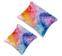 Pocket Cosmetic Bag Squeeze Top, Colorful Marble Watercolor Seamless Pattern Waterproof Travel Makeup Bag for Purse, Portable Mini Makeup Pouch No Zipper for Women