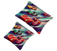 Pocket Cosmetic Bag Squeeze Top, Colorful Race Cars on The Racing Track Waterproof Travel Makeup Bag for Purse, Portable Mini Makeup Pouch No Zipper for Women