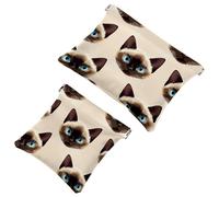 Pocket Cosmetic Bag Squeeze Top, Cute Faces of Cats on a Beige Background Waterproof Travel Makeup Bag for Purse, Portable Mini Makeup Pouch No Zipper for Women