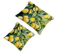 Pocket Cosmetic Bag Squeeze Top, Fresh Lemons Tree Branches and Green Leaves Waterproof Travel Makeup Bag for Purse, Portable Mini Makeup Pouch No Zipper for Women