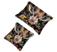 Pocket Cosmetic Bag Squeeze Top, Giraffe Face with Floral Background Waterproof Travel Makeup Bag for Purse, Portable Mini Makeup Pouch No Zipper for Women