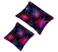 Pocket Cosmetic Bag Squeeze Top, Glowing Neon Spider Webs Seamless Pattern Waterproof Travel Makeup Bag for Purse, Portable Mini Makeup Pouch No Zipper for Women