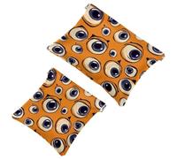 Pocket Cosmetic Bag Squeeze Top, Halloween Cartoon Eyes Seamless Monsters Pattern Waterproof Travel Makeup Bag for Purse, Portable Mini Makeup Pouch No Zipper for Women