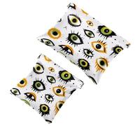 Pocket Cosmetic Bag Squeeze Top, Halloween Cute Eyes Seamless Monsters Pattern Waterproof Travel Makeup Bag for Purse, Portable Mini Makeup Pouch No Zipper for Women