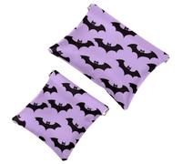 Pocket Cosmetic Bag Squeeze Top, Halloween Flying Black Bat Silhouette on Violet Background Waterproof Travel Makeup Bag for Purse, Portable Mini Makeup Pouch No Zipper for Women