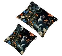 Pocket Cosmetic Bag Squeeze Top, Little Kittens Walk Among Flowers and Butterflies Waterproof Travel Makeup Bag for Purse, Portable Mini Makeup Pouch No Zipper for Women