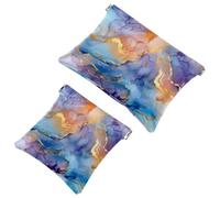 Pocket Cosmetic Bag Squeeze Top, Marble Watercolor Seamless Pattern Waterproof Travel Makeup Bag for Purse, Portable Mini Makeup Pouch No Zipper for Women