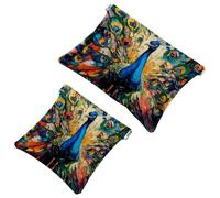 Pocket Cosmetic Bag Squeeze Top, Peacock Aesthetic Pattern Waterproof Travel Makeup Bag for Purse, Portable Mini Makeup Pouch No Zipper for Women