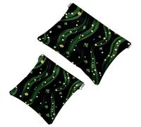 Pocket Cosmetic Bag Squeeze Top, St Patricks Day Lucky Shamrock Wavy Dark Background Waterproof Travel Makeup Bag for Purse, Portable Mini Makeup Pouch No Zipper for Women