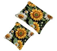 Pocket Cosmetic Bag Squeeze Top, Sunflowers and White Chamomile Floral Waterproof Travel Makeup Bag for Purse, Portable Mini Makeup Pouch No Zipper for Women