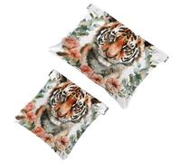 Pocket Cosmetic Bag Squeeze Top, Tiger with a Wreath of Flowers Waterproof Travel Makeup Bag for Purse, Portable Mini Makeup Pouch No Zipper for Women