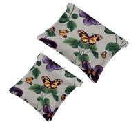 Pocket Cosmetic Bag Squeeze Top, Vintage Flowers Pansies Leaves and Butterflies Waterproof Travel Makeup Bag for Purse, Portable Mini Makeup Pouch No Zipper for Women