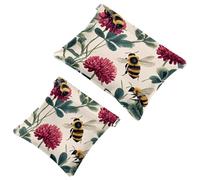 Pocket Cosmetic Bag Squeeze Top, Vintage Pattern Bees and Red Clover Flowers Waterproof Travel Makeup Bag for Purse, Portable Mini Makeup Pouch No Zipper for Women