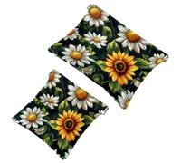 Pocket Cosmetic Bag Squeeze Top, Vintage Sunflowers and White Chamomile Flowers Waterproof Travel Makeup Bag for Purse, Portable Mini Makeup Pouch No Zipper for Women