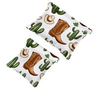 Pocket Cosmetic Bag Squeeze Top, Wild West Cactus and Cowboy Boots Pattern Waterproof Travel Makeup Bag for Purse, Portable Mini Makeup Pouch No Zipper for Women
