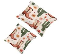 Pocket Cosmetic Bag Squeeze Top, Wild West Cactus and Cowboy Boots Waterproof Travel Makeup Bag for Purse, Portable Mini Makeup Pouch No Zipper for Women