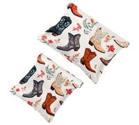 Pocket Cosmetic Bag Squeeze Top, Wild West Various Cowboy Boots Pattern Waterproof Travel Makeup Bag for Purse, Portable Mini Makeup Pouch No Zipper for Women