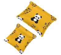 Pocket Cosmetic Bag Squeeze Top, Yellow Cute Panda Waterproof Travel Makeup Bag for Purse, Portable Mini Makeup Pouch No Zipper for Women