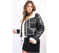 Pocket Detail Faux Shearling Avaiator Jacket KDMD Black M