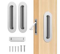 Pocket Door Handle with Edge Pull, Round Stainless Steel Recessed Sliding Door Handles, Invisible Flush Finger Pull for Closet, Wardrobe, Barn Doors and Cabinet(Silver)