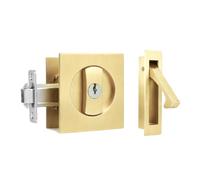 Pocket Door Lock with Keys and Edge Pull Handle | Pocket Door Handles, Square Double Door Closer, for Sliding Door, Double, Bathroom, Etc Brushed Gold