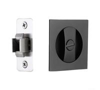 Pocket Door Privacy Lock with Edge Pull Handle and Recessed Knob for Indoor Room Division in Bathroom Kitchen Bedroom (Black square)