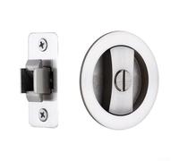 Pocket Door Privacy Lock with Edge Pull Handle and Recessed Knob for Use on Standard 1-3/8 Inch to 1-3/4 Inch Doors (Brushed)