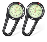 Pocket FOB Watches Luminous Face FOB Watch Clip-On Watch Paramedics Watch, Stainless Steel FOB Paramedic Watch 30M Waterproof Clip-on Quartz Watch Nurse Watch, Doctors & Climbing Sport (Black, 2PCS)