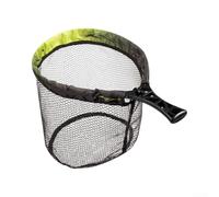 Pocket Folding Landing Net for Trout Fly Fishing, Rubber Coated Mesh, Lightweight ABS Handle, Quick-Deploy Spring Frame, Comes with Drainage Pouch (B)