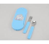 Pocket Food Set with Metal Cutlery and Silver Unicorn Details Light Blue Baby Boy Spoon and Fork Set With Silver Unicorn