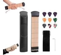 Pocket Guitar Practice Neck,6 Fret Portable Chord Practice Tool for Beginner,6-String Guitar Fingerboard with 9 Picks & Tuning Wrench & Velvet Bag for Home Travel (Black)
