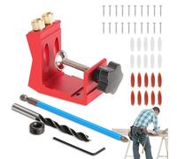 Pocket Hole Drilling Template - 15 Degree Inclined Positioning Aid with Drills, Wrenches, Screws, Plugs and Drilling Template - for Furniture Construction and DIY Projects in the Wood Sector