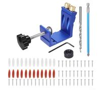 Pocket Hole Jig for Angled Hole Drilling - Adjustable 15° Punch Locator & Drill Guide for Precise Pocket Screw Joints, Metal Construction, Compatible with(Blue)